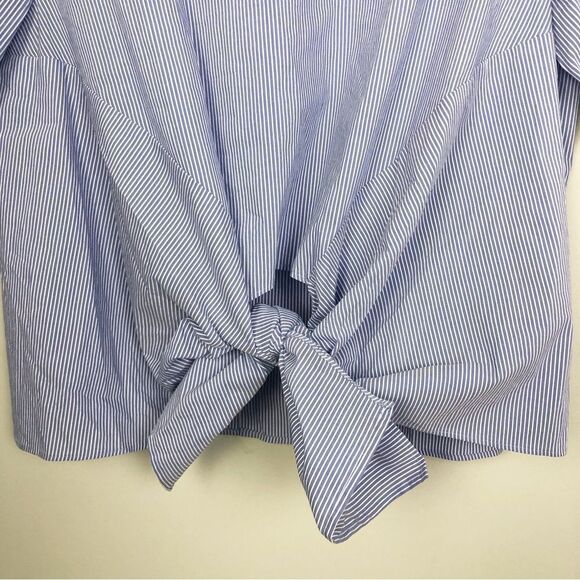 ZARA | NEW Blue & White Striped Poplin Tie Front Button Back Top Women’s Size XL - Picture 5 of 10